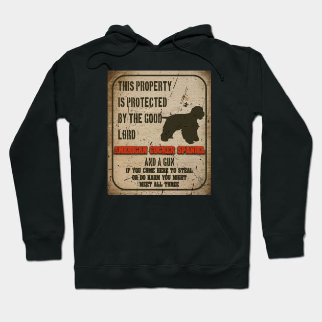 American cocker spaniel Silhouette Vintage Humorous Guard Dog Warning Sign Hoodie by Sniffist Gang